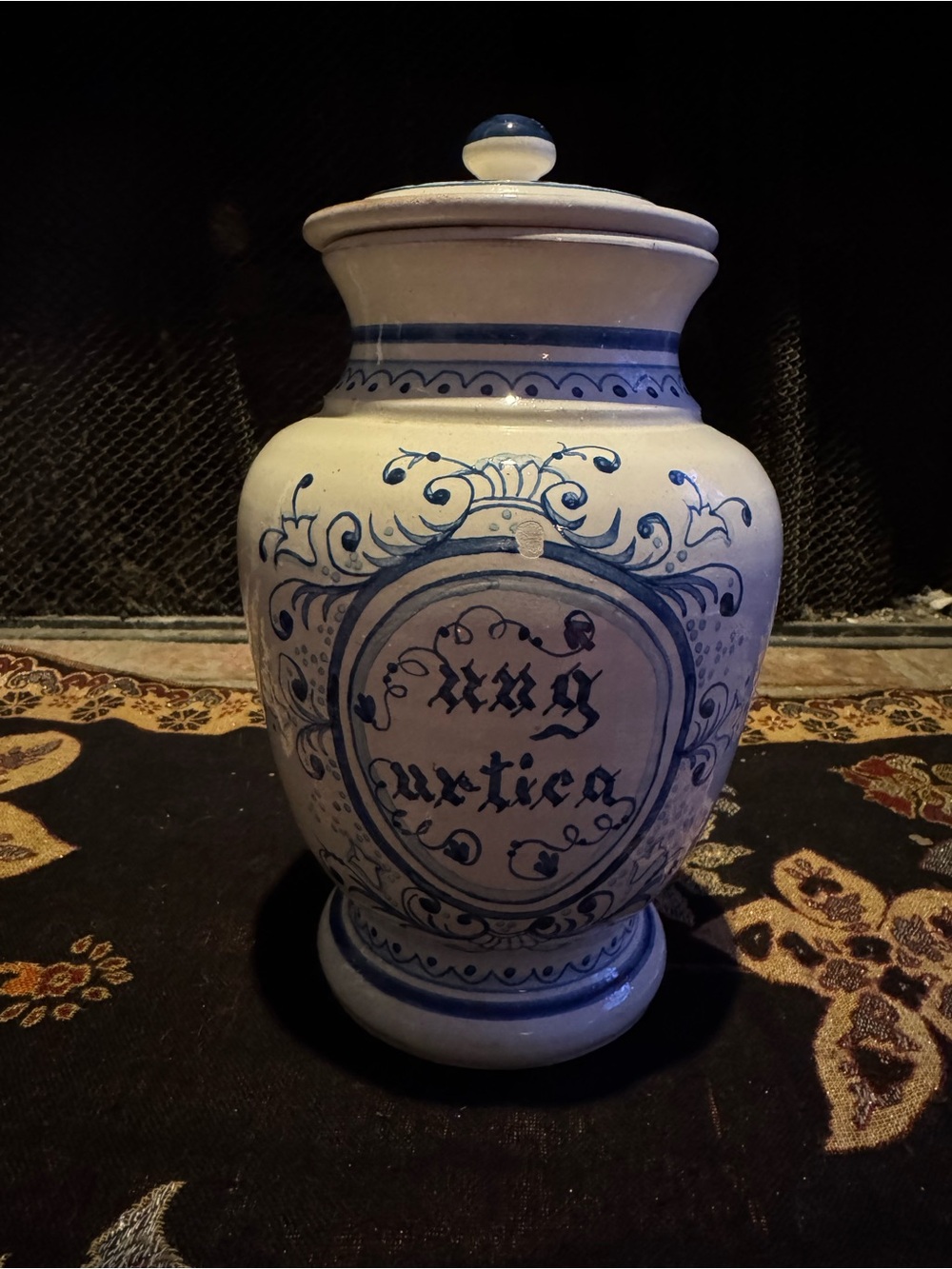 Italian Ceramic Blue White Apothecary Jar with Lid